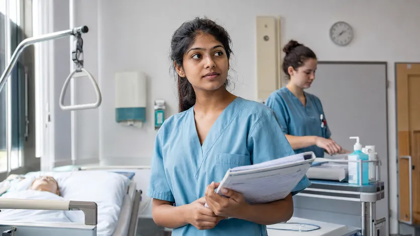 Pflegekraft in einem deutschen Krankenhaus